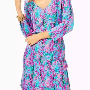 NWOT Lilly Pulitzer Tessa V-Neck Dress 3/4 Sleeves Multi Seawood Samba M